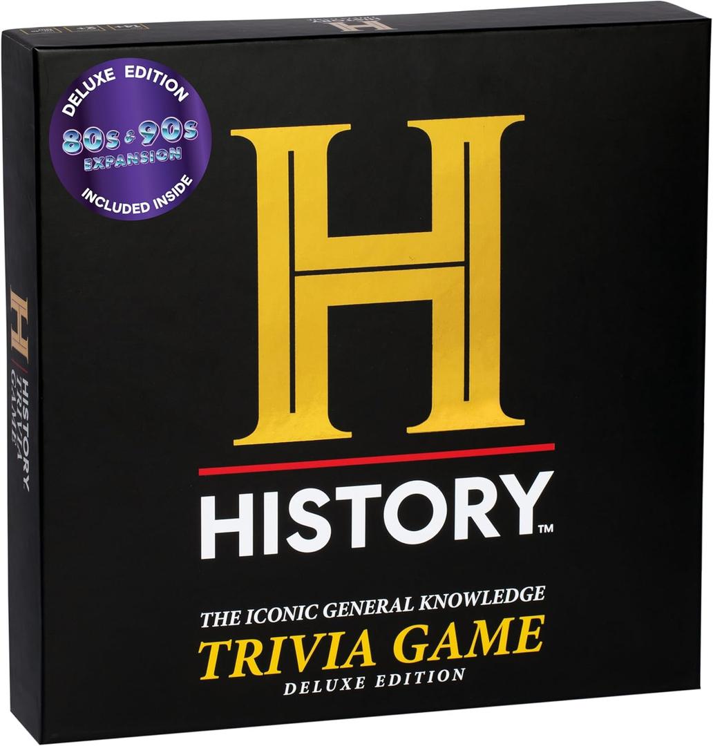 HISTORY Channel Trivia Board Game Deluxe Edition with 80s & 90s Expansion Pack - 2400 General Knowledge Questions - Christmas Stocking Stuffers Gift for Adults & Family in Pursuit of Trivial Knowledge
