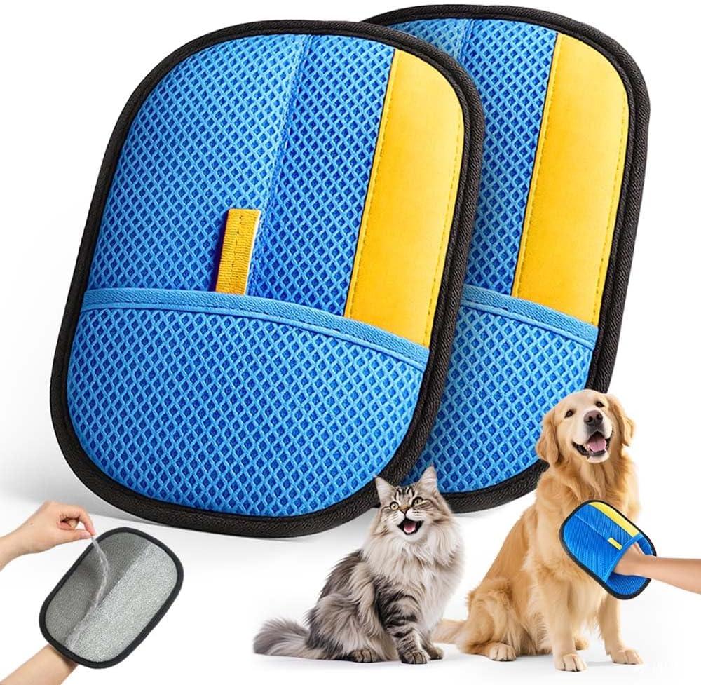 2026 Thickened Electrostatic Pet Hair Removal Gloves (2 Pcs) - Reusable Strong Grooming Gloves for Cats & Dogs, Hair Remover Gloves for Couch, Furniture, Carpet, Car Seats & Clothing Blue