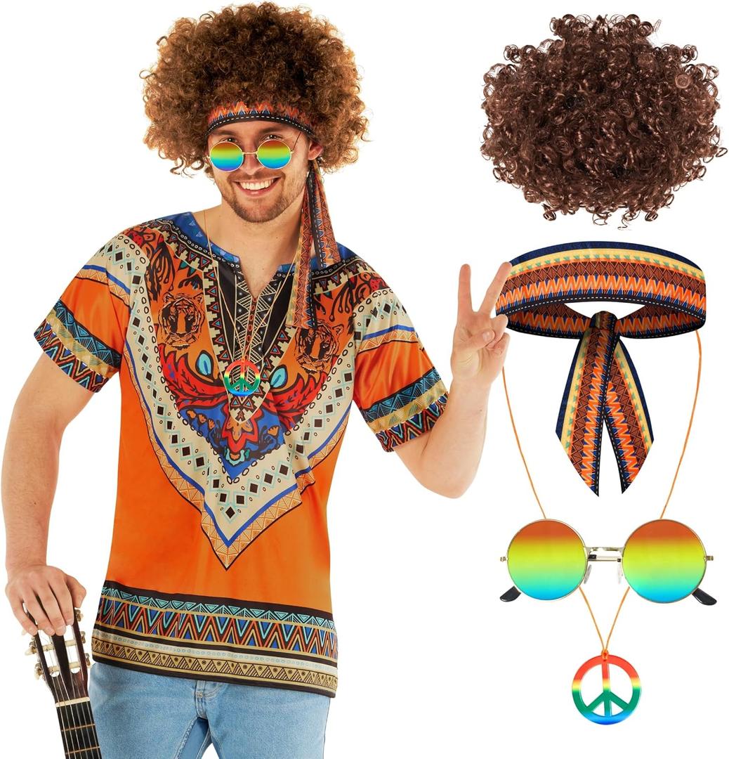 Morph Hippie Costume For Men, Mens Hippie Costume, Mens 70s Costumes, 70s Hippies Outfits For Men, Halloween Costumes Adult (XX-Large)