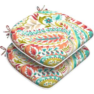Set of 2 Outdoor Chair Cushions with Ties,Water Repellent Patio Chair Pads 17"x 16" for Outdoor Furniture,Round Corner Seat Cushions for Garden Yard Kitchen Pretty Paisley