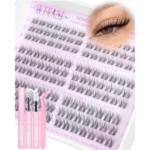 Natural Lash Clusters Kit Wispy Eyelash Clusters Short 8-10-12mm Lash Extensions Kit Invisible Band Lashes Clusters Kit C-Curl Individual Lashes Short Cluster Eyelash Extensions for Glasses