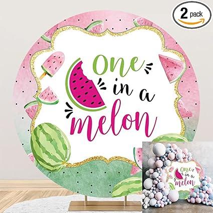 7.5x7.5ft Summer Watermelon Theme Birthday Round Backdrop Cover Fresh Fruits Ice Cream Photography Background One in a Melon Theme Baby Shower Newborn Party Circle Backdrop Cover Studio Props