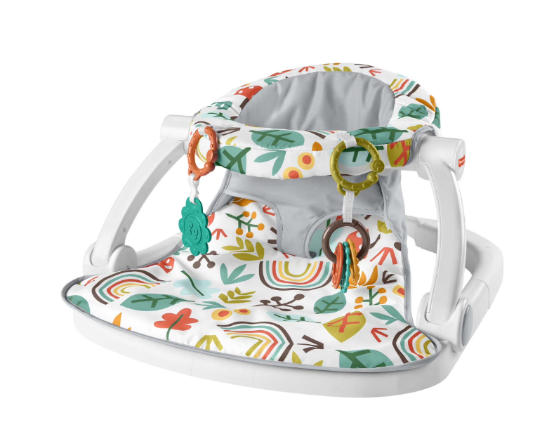 Fisher-Price Portable Baby Chair Sit-Me-Up Floor Seat with Developmental Toys & Machine Washable Seat Pad, Rainbow Showers