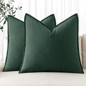 MIULEE Decorative Linen Pillow Covers 18x18 Inch Dark Green Boho Farmhouse Neutral Couch Throw Pillows for Bed Pack of 2 Accent Outdoor Pillowcase Modern Sofa Cushion Livingroom Home Decor (18" x 18" (Pack of 2))