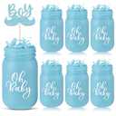 Funnymoom 6 Pcs Baby Shower Mason Jar Centerpiece Baby Shower Table Decoration Jars Vases with Crinkle Cut Paper for Boys Girls Party Table Centerpieces Toppers Decoration(Blue)