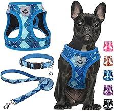 SCENEREAL Small Dog Harness and Leash Collar Set, Step in No Pull Soft Mesh Dog Harnesses for Small Medium Sized Dogs Puppy and Cats Outdoor Walking, No Chock Reflective Vest Harness, Blue Plaid M