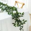 2 Pack 11.2 Ft Artificial Flower Garland with White Roses, Realistic Fake Greenery Vines with 17 Roses Flowers for Wedding Table Centerpieces Arch Party Ceremony Backdrop Decor(White)