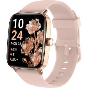 Fitpolo Smart Watch for Women, 1.85" Touchscreen Fitness Tracker, Make/Answer Calls, Heart Rate & SpO2 Monitor, IP68 Waterproof, Sleep & Activity Tracking Smartwatch for Android Phones iPhone (Pink)