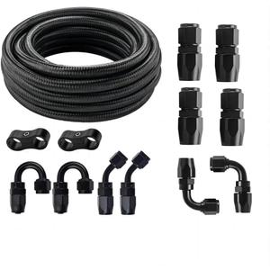 3/8 6AN 20FT,-6 Nylon Stainless Steel Braided Fuel Line Oil/Gas/Fuel Hose End Fitting adapter with 12 pcs Swivel Fittings