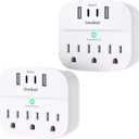 One Beat 2 Pack Multi Plug Outlet Splitter with USB,Surge Protector Outlet Extender with 3 Wall Outlets 4 USB Wall Charger (2 USB C), 490 J, ETL Listed, Small Outlet Adapter Plug Extender for Travel,WH
