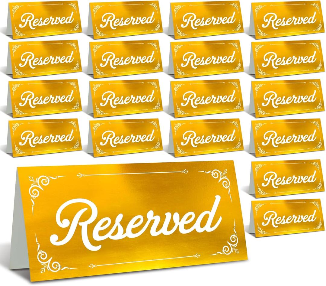 Gold Reserved Table Signs For Wedding - 18 Reserved Seating Signs, Double Sided Table Reserve Sign For Wedding, Paper Tent Card For Reception And Ceremony, Restaurants, Event