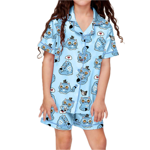 Womens Soft Silky Satin Pajamas Set, Button Down Cooling Loungewear, 2 Pcs Sleep Short Pajamas for Mom and Grandma Girl Group Music Cartoon Small