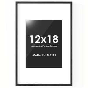 Fun Memories 12x18 Picture Frame, 12 x 18 Black Frame with Mat for 8.5x11 Photo - HD Tempered Glass - Vertical and Horizontal Display - Wall Hook Hanging Hardware Included - Set of 1