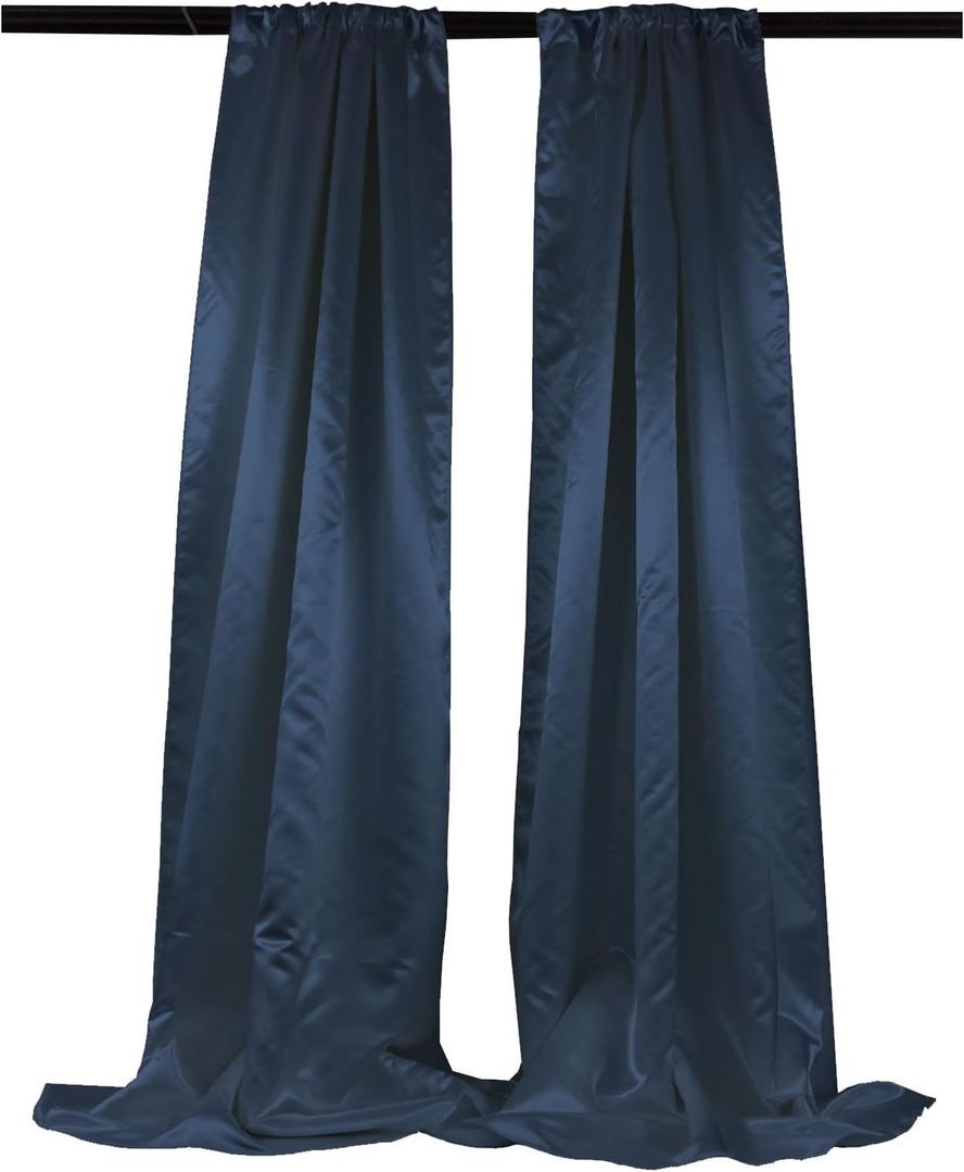 LA Linen Pack 2 Bridal Satin Backdrop, 58 by 96-Inch, Navy