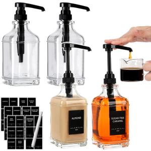 BIGIVACA 4 Pack Coffee Syrup Dispenser 16 oz,Clear Glass Syrup Bottle with 1/4oz Capacity Pump,Syrup Dispenser for Coffee Bar with Plastic Pump