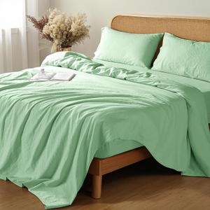 Shilucheng 100% French Linen Sheets - King Size Bed Sheets, Breathable & Cooling Pure Linen Sheets,Soft Durable and Tear Resistant -16 Inch Deep Pocket - 4Pcs (Green, King)