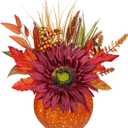 Artificial Pumpkin Floral Arrangement with Burgundy Sunflowers & Autumn Leaves  Fall Table Centerpiece for Thanksgiving, Halloween & Harvest Dcor  Rustic Farmhouse Pumpkin Autumn Dcor