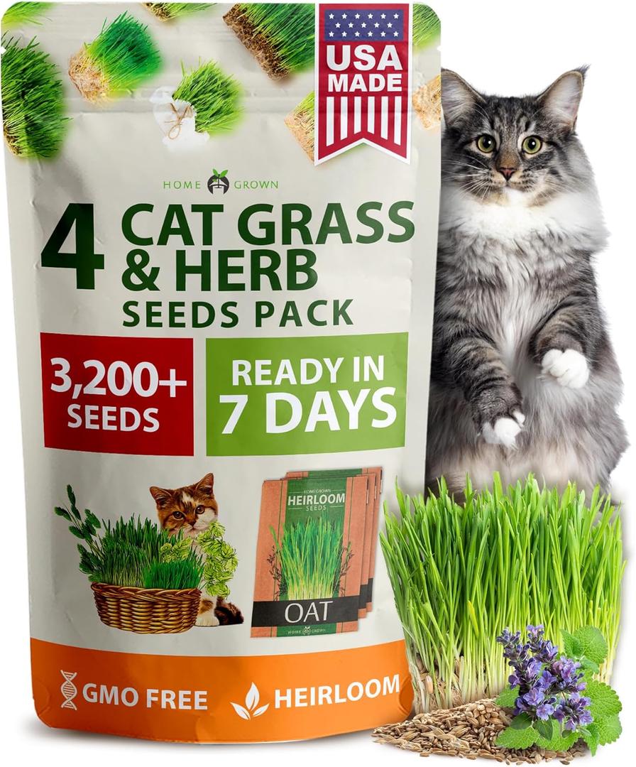 Home Grown 3200+ Indoor Cat Grass Refill  Non-GMO USA Grown Catnip, Oat & Alfalfa Seeds  Cat Grass Kit Replacement  Fast-Growing Pet Grasses for Cats Digestion & Hairball Relief