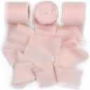 SHUNSTONE Blush Pink Chiffon Ribbon Fringe Silk Ribbon 1.5 x 7Yd Ribbon for Wedding Decoration, Gift Wrapping, Greeting Card, Bridal Bouquet (3 Rolls 21 Yards)