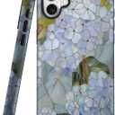 Mainrenka Blue Floral Art Phone Case for iPhone 16, Vintage Cute Aesthetic Phone Cases Shockproof Design Trendy Stylish Kawaii Protective Cover Women Girls