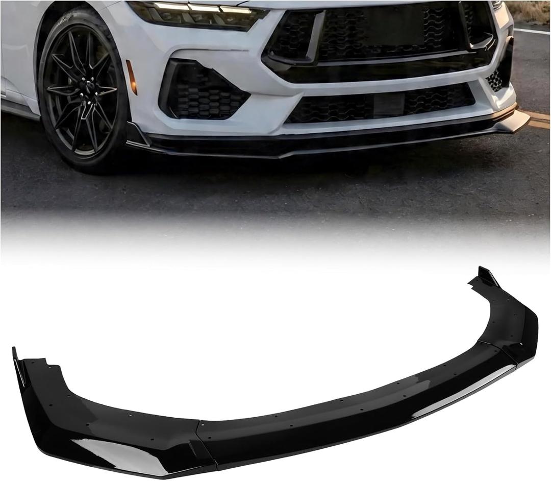 For 2024-2026 Ford Mustang GT/EcoBoost/Performance Package Front Lip | Gloss Black Front Bumper Splitter, Air Dam Spoiler Lower Chin Sporty Appearance
