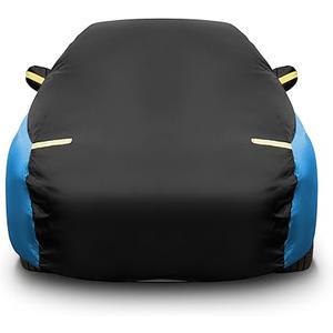 Riakrum Full Car Cover Waterproof All Weather for Automobiles Windproof Cover Rain UV Protection Sun Scratch Resistant Outdoor Universal(Fit Sedan Length/Small SUV (185193") 59'' H,Black, Blue)