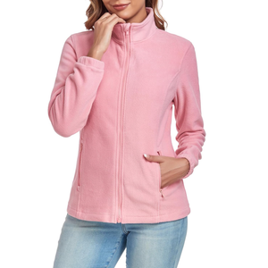 Women's Full Zip up Fleece Jackets Stand Collar Long Sleeve Sherpa Fuzzy Warm Jacket with Pocket, L