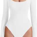Avidlove Bodysuits for Women Long Sleeve Body Suits Womens Scoop Neck Bodysuit Double Lined Tops (Medium, White)