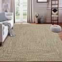 ROYHOME Area Rug 10x13 Extra Large Rug Machine Washable Rug for Bedroom Print Braided Floor Cover Stain Resistant Non-Slip Farmhouse Solid Printed Textured Carpet for Home Decor, Linen