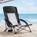 HOMECALL Camping Black Chair  Low Beach Chairs for Adults with High Back, Support 400LBS