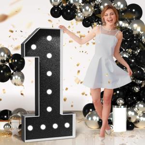 Marquee Numbers Black Birthday Decorations: Large 4 Feet Tall Light Up Numbers 1st 21st First Party Decor Big Mosaic Cardboard Number 1