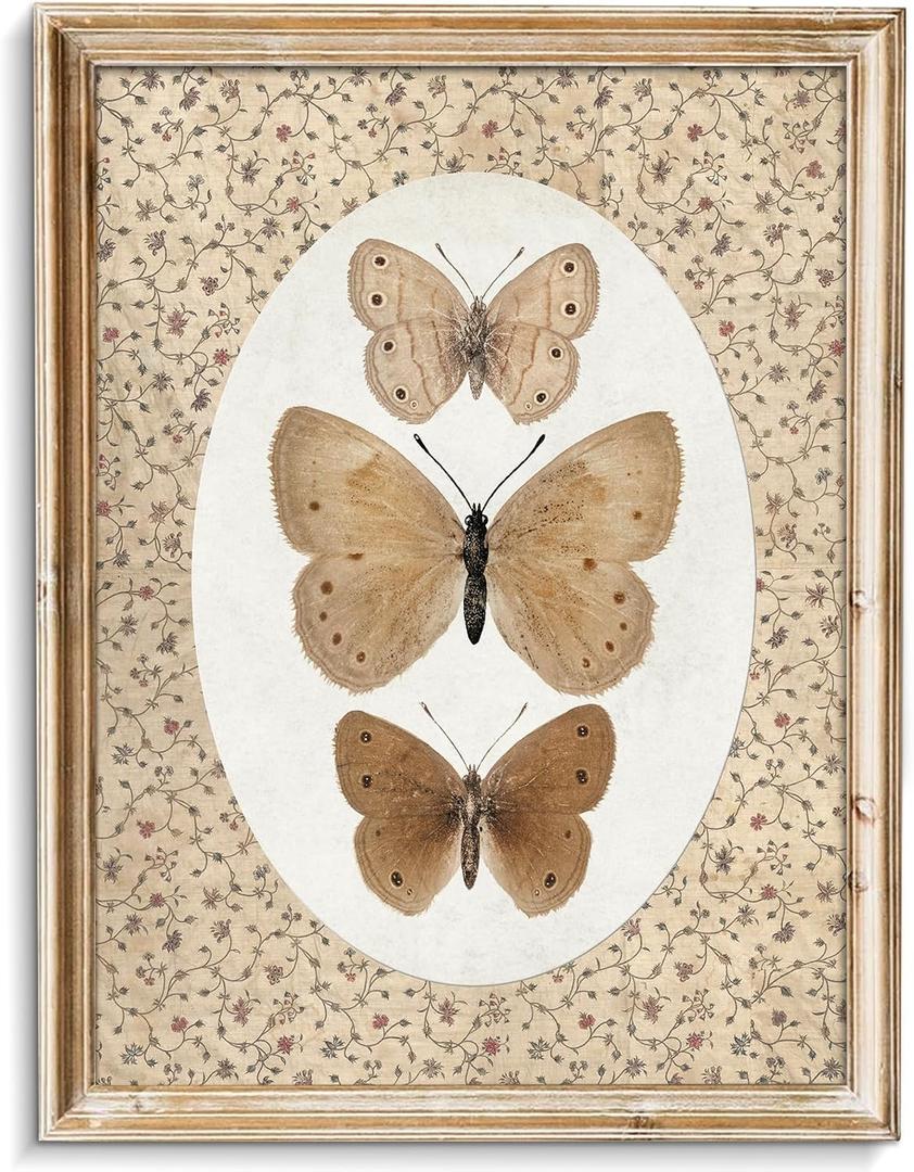 uniro Vintage Butterfly Canvas Wall Art, Bedroom Bathroom Shelf Retro Butterfly Illustration Room Decor, Canvas Prints, Posters Wall Decor Antique Paintings Home Farmhouse Wall Decor