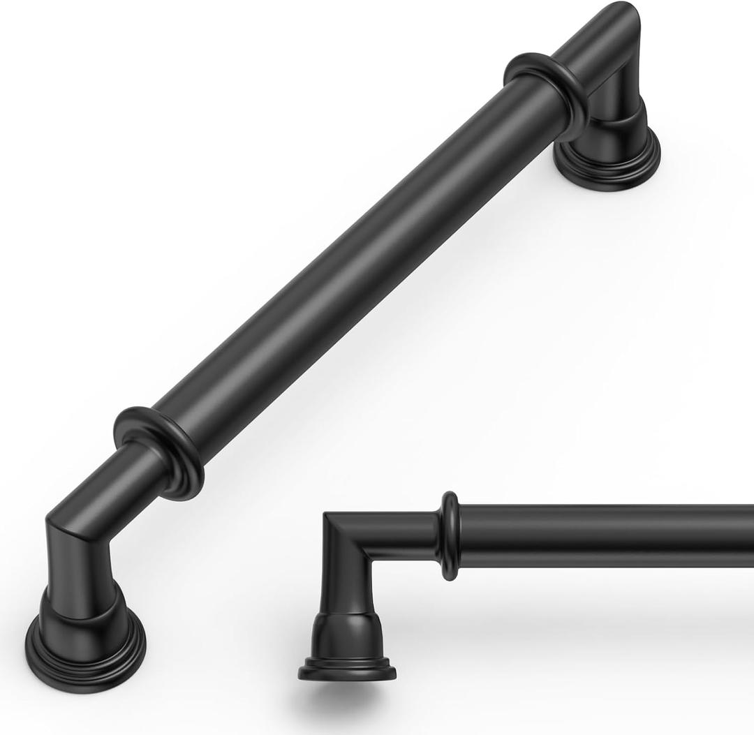 Amerdeco 10 Pack Matte Black Cabinet Pulls 5 Inch(128mm) Hole Center Heavy Duty Solid Kitchen Cabinet Handles Drawer Pulls