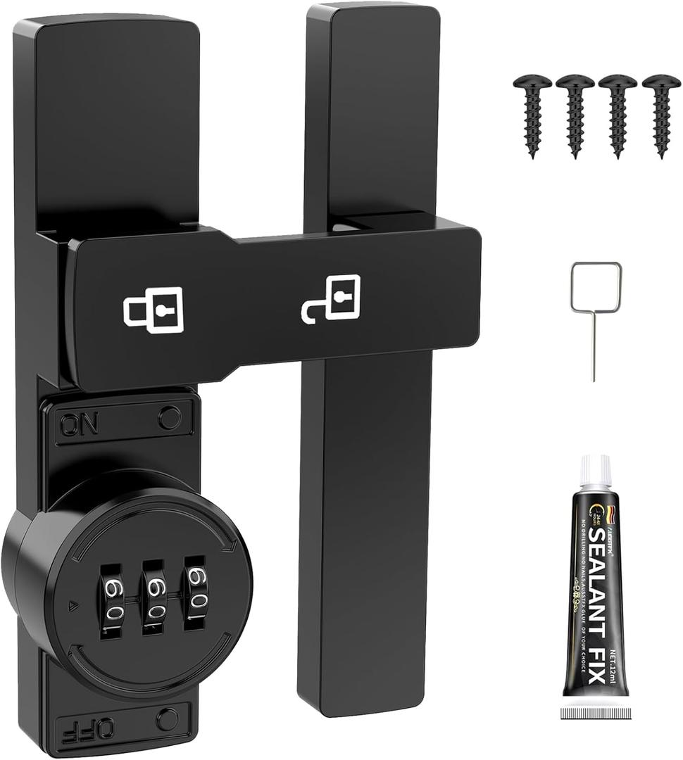 Heavy Duty Sliding Barn Door Lock  Durable 3-Digit Keyless Entry Latch with Luminous Function, 180 Double Door Hardware for Outdoor & Indoor Use (1 Pack, Matte Black)