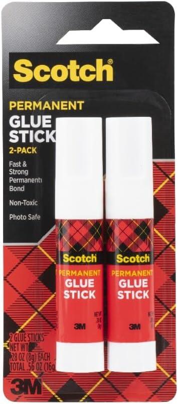 Scotch Permanent Glue Sticks, Acid-Free Non-Toxic Adhesive (2-Pack)  Strong & Fast Bond, No-Mess Application for Paper, Photos, Crafts