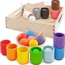 Ulanik Large Balls in Cups Toddler Montessori Toys for 1 Year Old + Kids, Preschool Wooden Matching Games for Learning Color Sorting and Counting - 12 Balls
