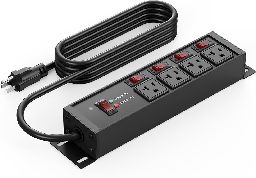 CCCEI Heavy Duty Surge Protector Power Strip 20 Amp Individual Switches. 6FT 12 Gauge Extension Cord with Multiple Outlets. Kitchen, Garage, Shop, Industrial Wall Mount Electric Extender, Black