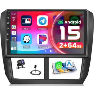 [2+64G] Android 15 Car Stereo for Subaru Forester Impreza WRX STI 2008-2012, Hikity 9'' Touchscreen Car Radio Wireless CarPlay Android Auto GPS 5G WiFi Bluetooth EQ/FM/RDS SWC Backup Camera Mic