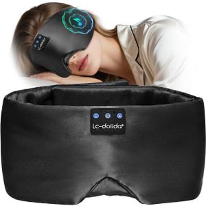 LC-dolida Luxurious Silk Soft Sleep Mask, Sleep Headphones with Bluetooth 5.4 for Side Sleeper, Total Blackout Eye Sleeping Mask for Women and Men, Ideal Gift for Restful Sleep, Travel(Black)