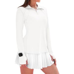 IECCP Womens Long Sleeve 1/ 4 Zip Hiking Shirts Runing Workout Tops with Watch Hole UPF 50+ Sun Protection Sun Shirts Lightweight Breathable Stretch Rash Guard (White, M)