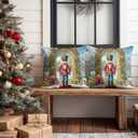 18x18 Inch Set of 2 Christmas Throw Pillow Covers Soft Decorative Cushion Covers Holiday Winter Farmhouse Merry Christmas Nutcracker Pillow Cases with Soldier and Gifts for Sofa Couch Bed