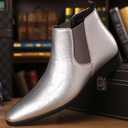 Men's Patent Leather Low Chunky Heel Chelsea Boots Fashion High Gloss Slip-on Business Dress Oxford Boots for Wedding Prom Party Business Work, 8