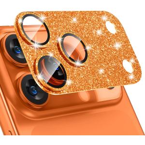 Tensea for iPhone 17 Pro Camera Lens Protector, Metal Aluminum Alloy Tempered Glass Cover Camera Screen Protector Accessories, Case Friendly (Orange Glitter)