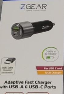 ZGEAR Adaptive Fast Car Charger With USB-A USB C Ports