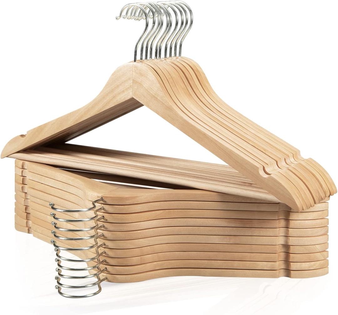 Wooden Hangers 20 Pack, Durable Wood Hangers with 360 Swivel Hook & Notches, Slim Coat Hanger Wooden for Shirt, Suit, Jacket, Dress, Natural
