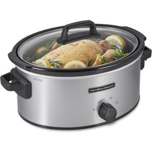 Hamilton Beach 6-Quart Slow Cooker with 3 Cooking Settings, Dishwasher-Safe Stoneware Crock & Glass Lid, Silver (33665G)