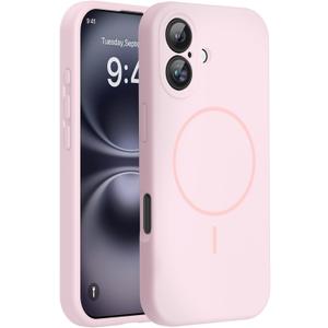 Miracase Magnetic for iPhone 16 Plus Case, [Soft Anti-Scratch Microfiber Lining], Compatible with MagSafe, Liquid Silicone Shockproof Drop Protection Phone Case for 16 Plus,Sand Pink