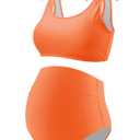 GINKANA Maternity Bikini Set Two Pieces Pregnancy Bathing Suits Shoulder Straps High Waisted Summer Swimwear,Orange,S (Orange, S)