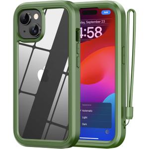 ANB for iPhone 15 case,Soft Silicone and Clear Hard PC Back 3in1 Full Body Shockproof HeavyDuty Military Grade Drop Protection Cover for iphone15 6.1inch (Green)