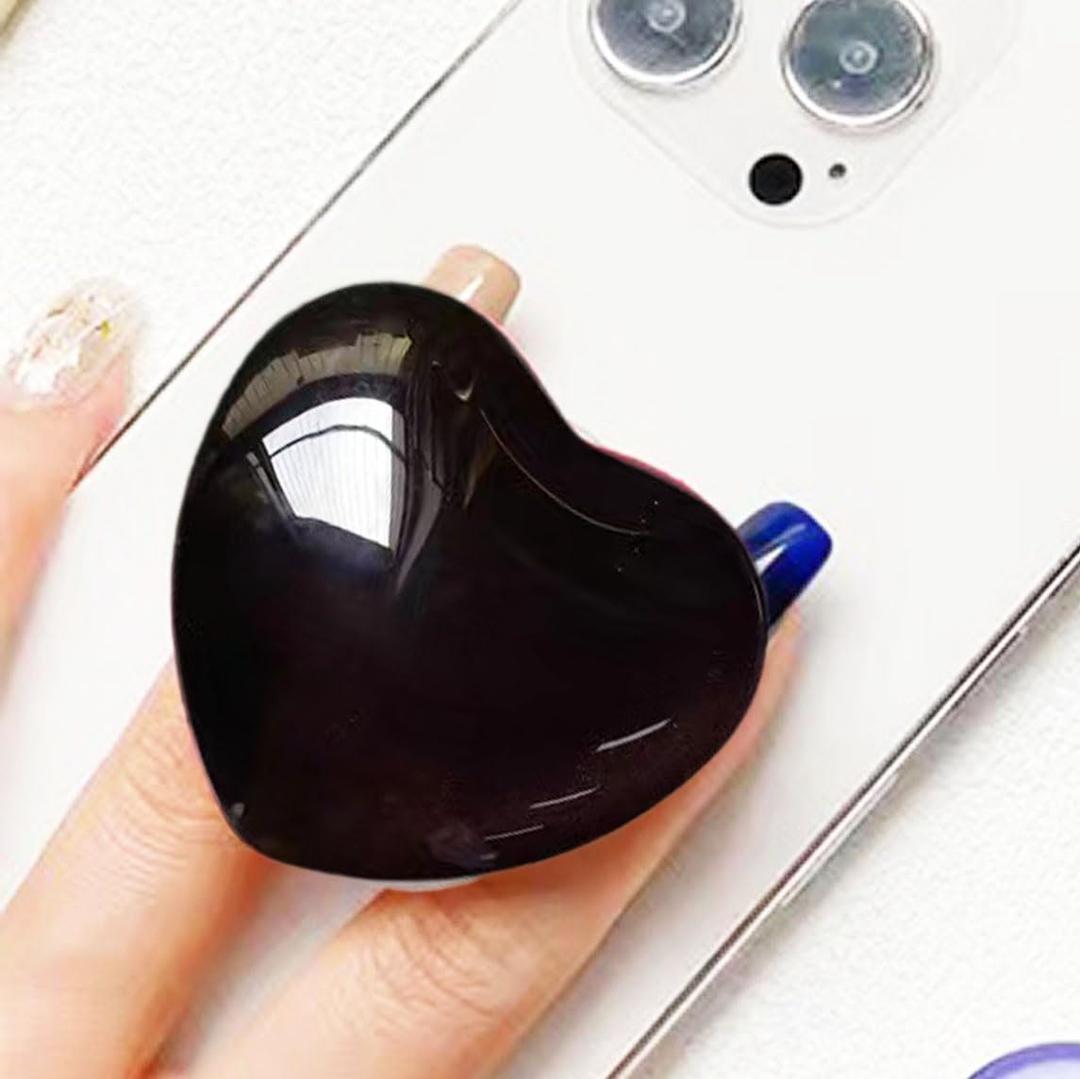 Xerial Cute Black Heart-Shaped Phone Grip - Love Handle, Collapsible Crystal Phone Stand Holder, Compatible with Kindle, iPad, iPhone, Kawaii Phone Charm, Phone Accessories